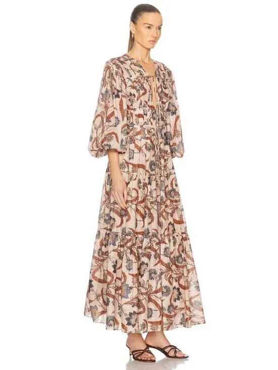 Zimmermann Ascension Tie Billow Cotton Tiered Maxi Dress AU 2 / US 8 NWT $1,250 - Picture 6 of 13